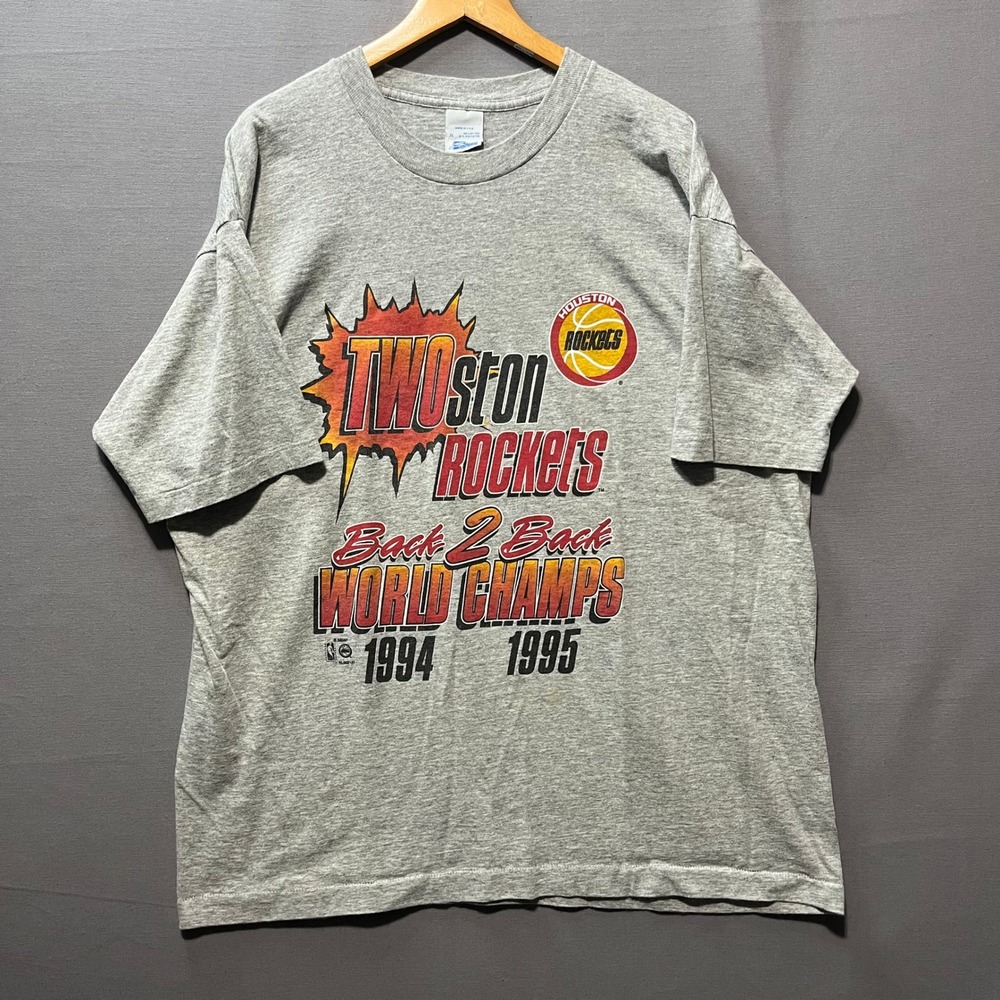 Vintage Houston Rockets Back 2 Back World Champs 1994 1995 Salem T-Shirt XL Gray